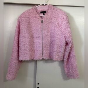 Eloquii Pink Teddy Textured Jacket Cozy Cropped Style Womens 22